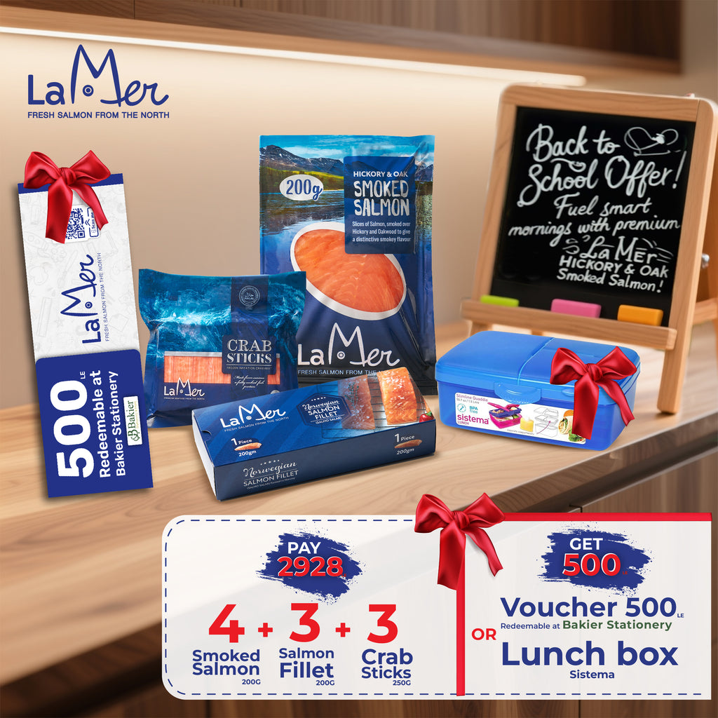 4x smoked salmon 200g + 3x salmon fillet 200g + 3x Crab Sticks + Free Gift