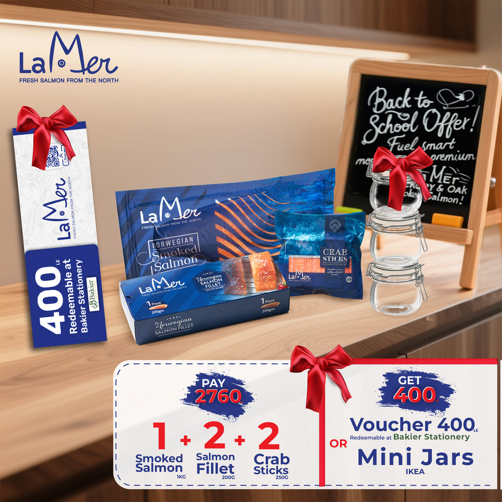 1x smoked salmon 1000g + 2x salmon fillet 200g + 2x Crab Sticks + Free Gift
