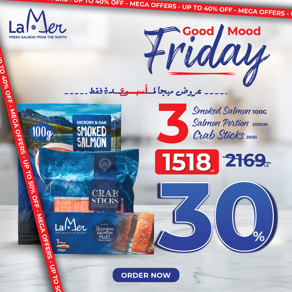 3× Packs of all (smoked salmon 100G & salmon fillet 200G & crab sticks 250G).